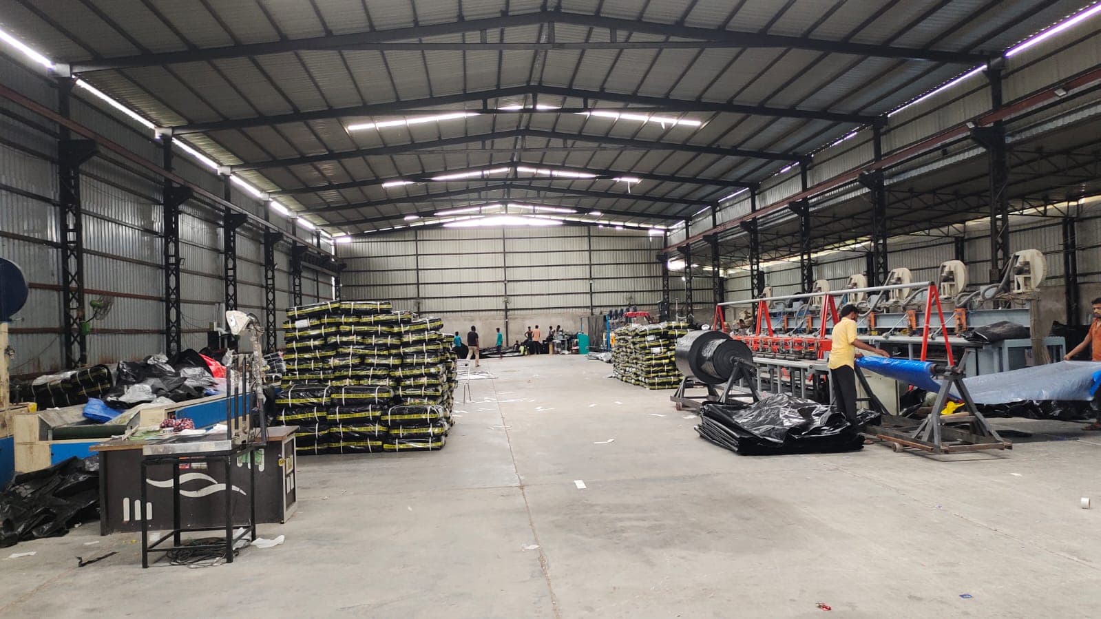 HDPE tarpaulin stock at Rudra Enterprise factory, Dhanot, Gujarat